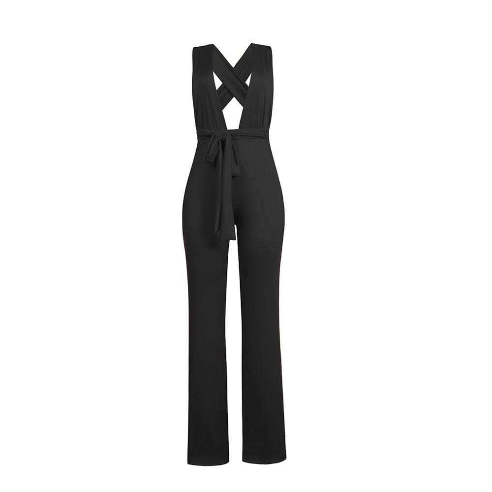 Cap Point Genevieve Sexy Wide Leg Sleeveless Lace Up V-Neck Multi Way Jumpsuit