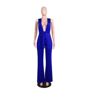Cap Point Genevieve Sexy Wide Leg Sleeveless Lace Up V-Neck Multi Way Jumpsuit