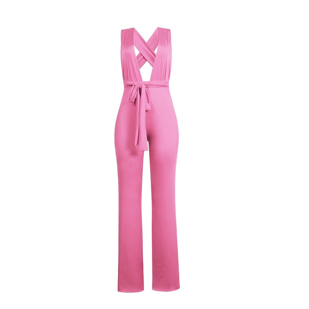 Cap Point Genevieve Sexy Wide Leg Sleeveless Lace Up V-Neck Multi Way Jumpsuit