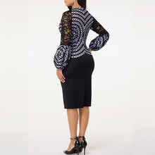 Load image into Gallery viewer, Cap Point Germaine Two Piece O Neck Long Sleeve Patchwork Lace Print Top Split Skirt
