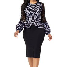 Load image into Gallery viewer, Cap Point Germaine Two Piece O Neck Long Sleeve Patchwork Lace Print Top Split Skirt
