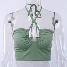 Load image into Gallery viewer, Cap Point Gina Sexy Solid Lace Up Bow Halter Ruched Crop Top
