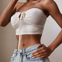 Load image into Gallery viewer, Cap Point Gina Sexy Solid Lace Up Bow Halter Ruched Crop Top
