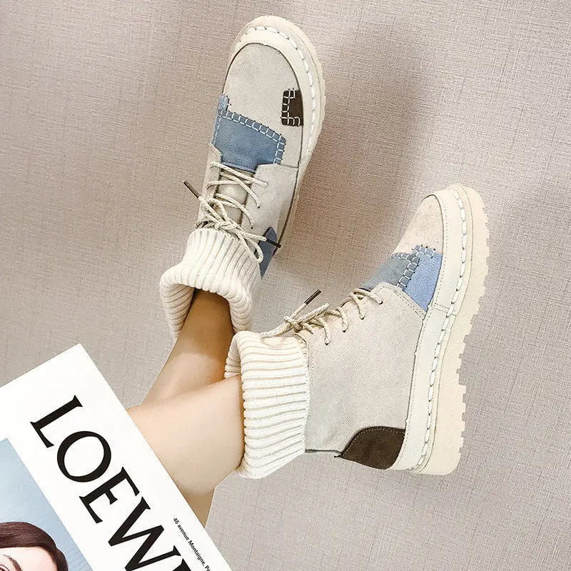 Cap Point Ginette flat soft bottom comfortable woollen line Martin boots