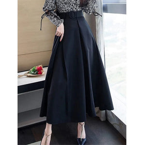Cap Point Ginette Formal Pleated  High Waist Maxi Skirt With Belt