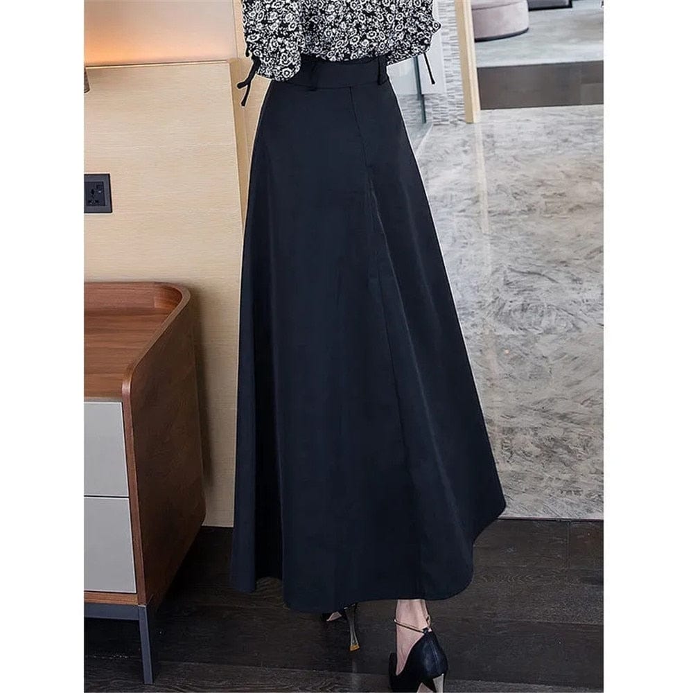 Cap Point Ginette Formal Pleated  High Waist Maxi Skirt With Belt