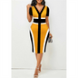 Cap Point Ginger / S Belinda High Waist Patchwork Printing V-Neck Elegant Short Sleeve Midi Dress