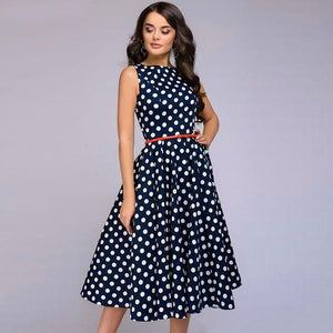 Cap Point Giselle Vintage Zip Flare Retro Polka Dot Print Sleeveless Dress