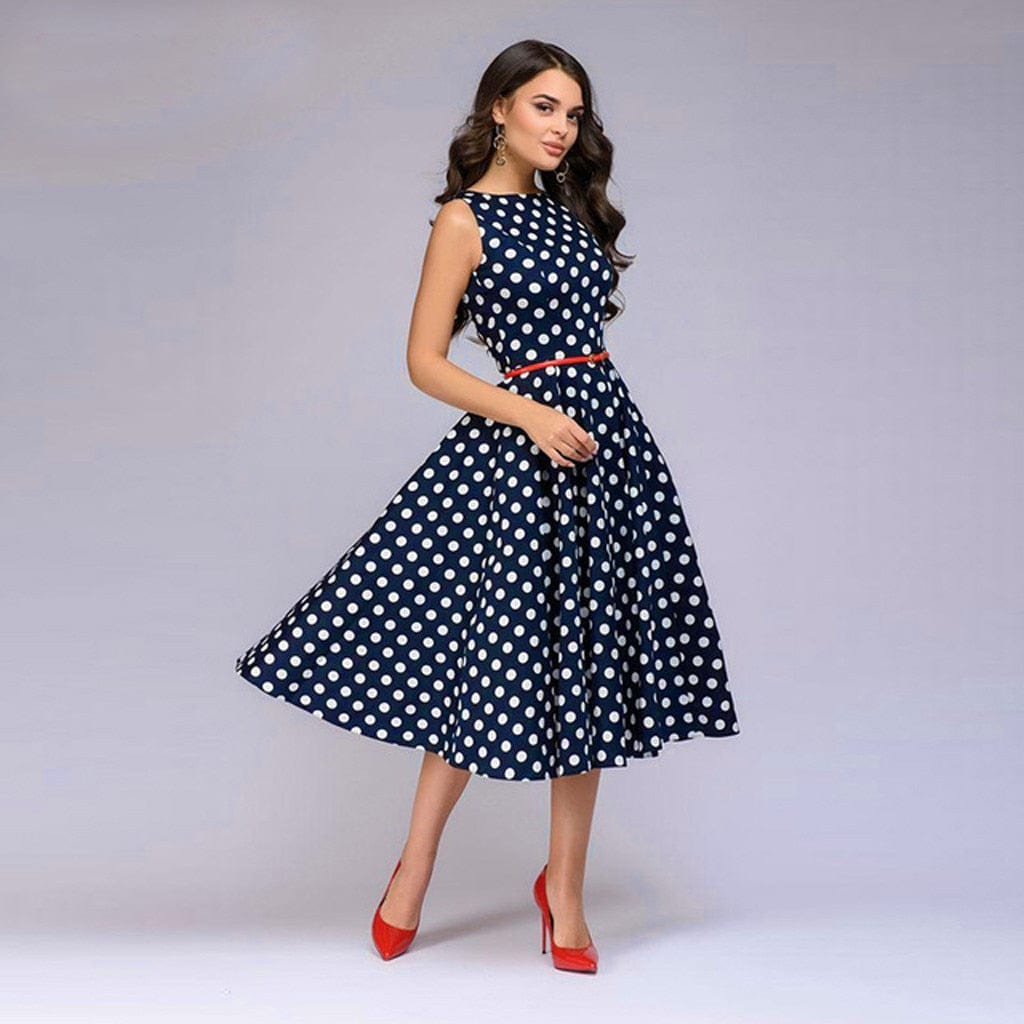 Cap Point Giselle Vintage Zip Flare Retro Polka Dot Print Sleeveless Dress