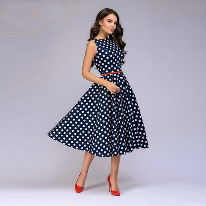 Cap Point Giselle Vintage Zip Flare Retro Polka Dot Print Sleeveless Dress