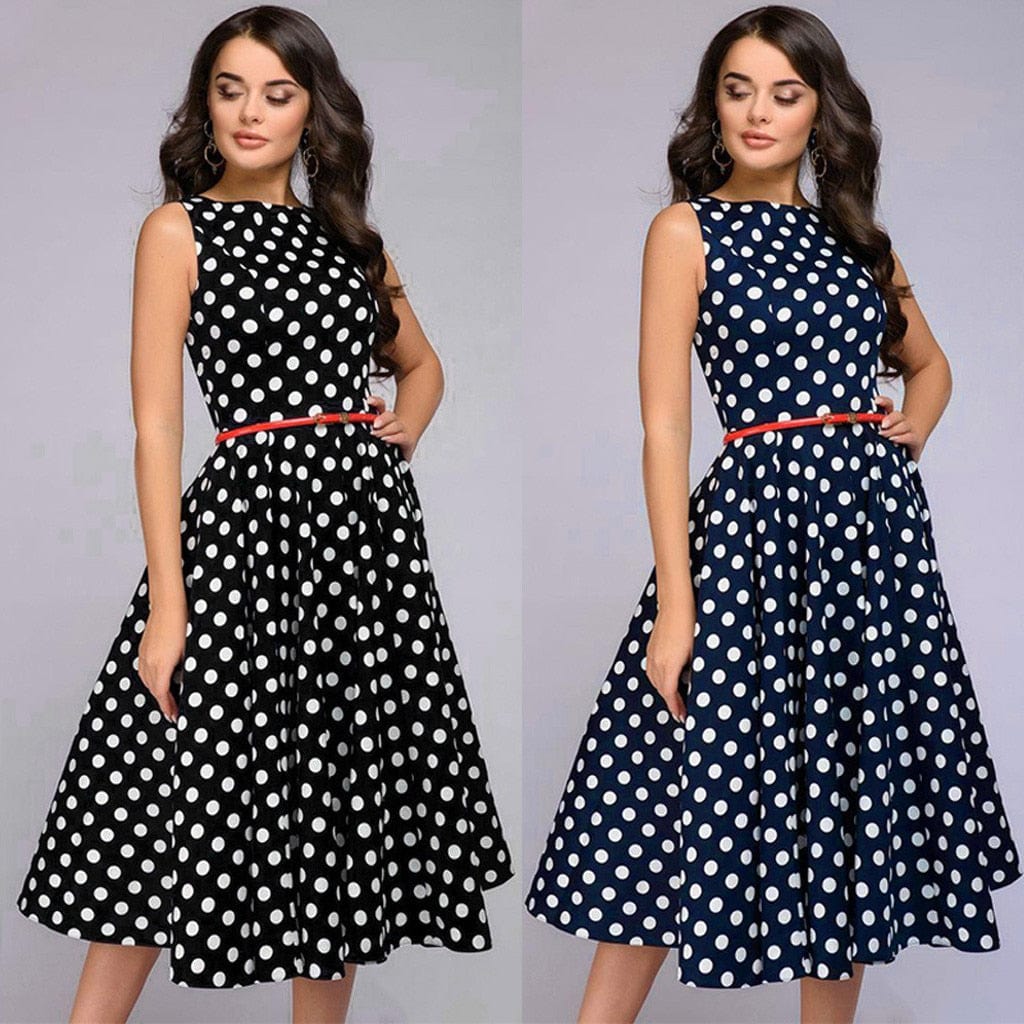 Cap Point Giselle Vintage Zip Flare Retro Polka Dot Print Sleeveless Dress