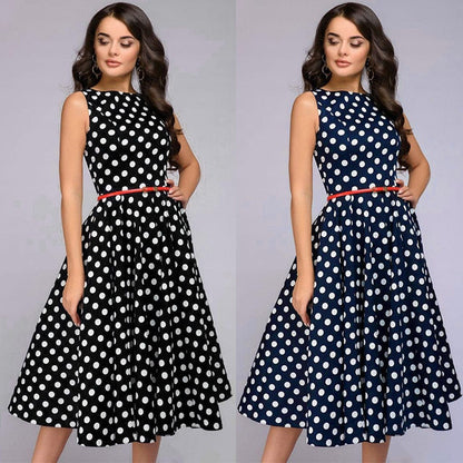 Cap Point Giselle Vintage Zip Flare Retro Polka Dot Print Sleeveless Dress