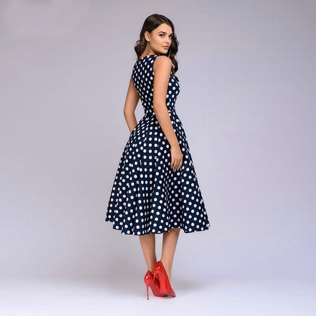 Cap Point Giselle Vintage Zip Flare Retro Polka Dot Print Sleeveless Dress