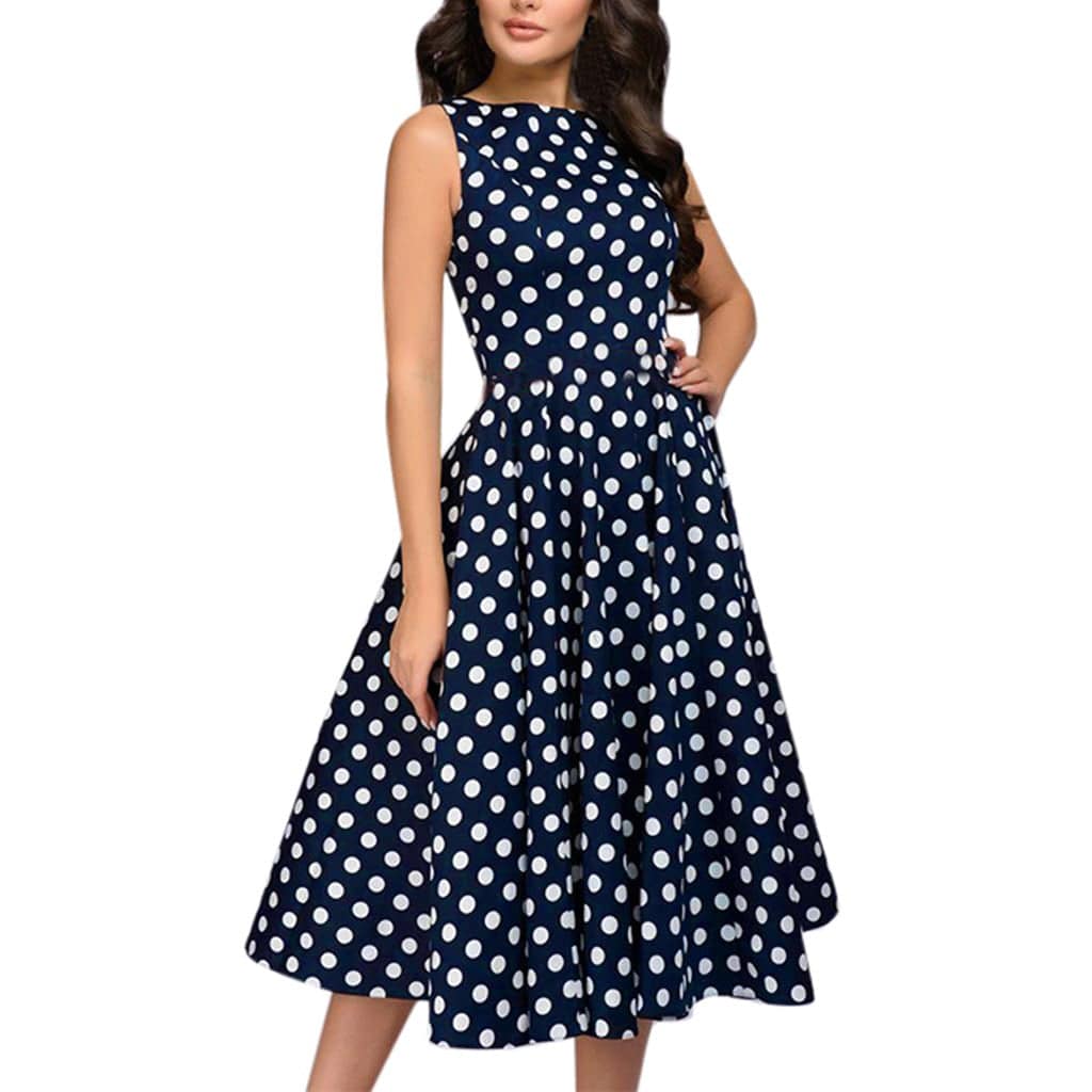 Cap Point Giselle Vintage Zip Flare Retro Polka Dot Print Sleeveless Dress