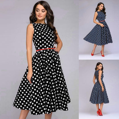Cap Point Giselle Vintage Zip Flare Retro Polka Dot Print Sleeveless Dress
