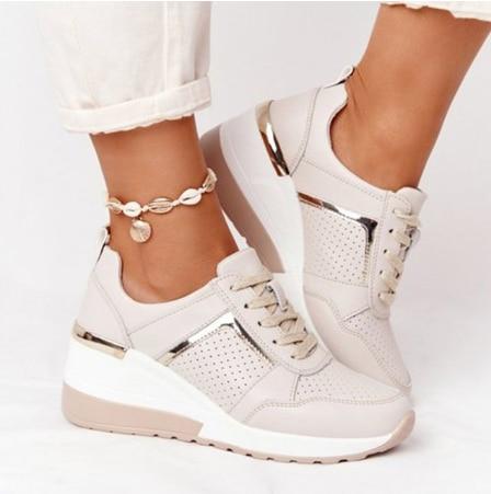 Cap Point Gold / 4.5 Women Comfortable Wedge Sneakers
