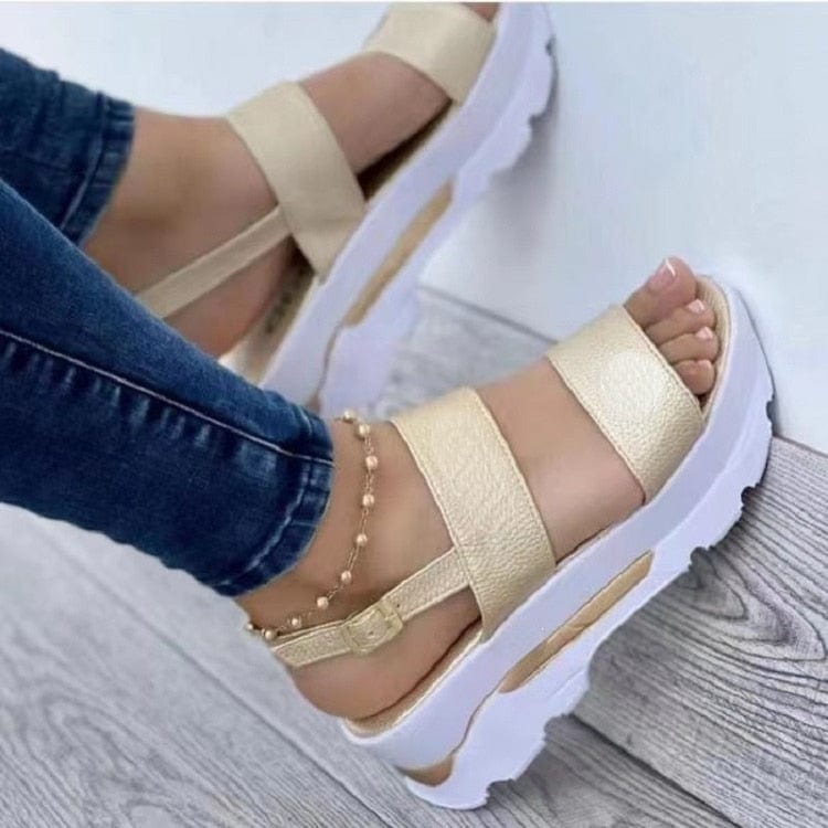 Cap Point Gold / 5 Fashion Wedge Female Platform Buckle Strap Street Summer Sandals