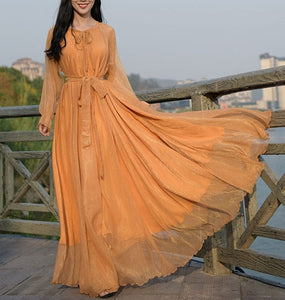 Cap Point Gold / M Eliana Elegant Flowy High Quality Maxi Dress