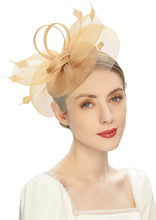 Load image into Gallery viewer, Cap Point gold Mirva Feather Mesh Veil Headband Bridal Wedding Hat Fascinators
