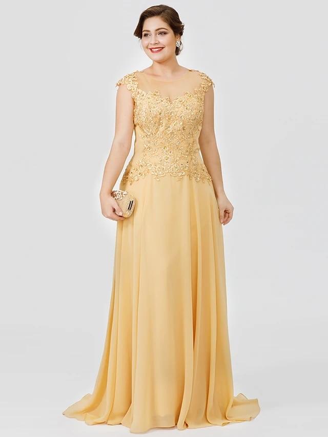 Cap Point Golden A-Line Mother of the Bride Dress
