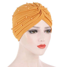 Load image into Gallery viewer, Cap Point Golden Rod Solid folds pearl inner hijab cap
