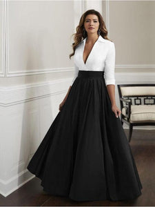 Cap Point Gorgeous A Line High Collar V Neck Three Quarter Sleeves Mother of the Bride Dress