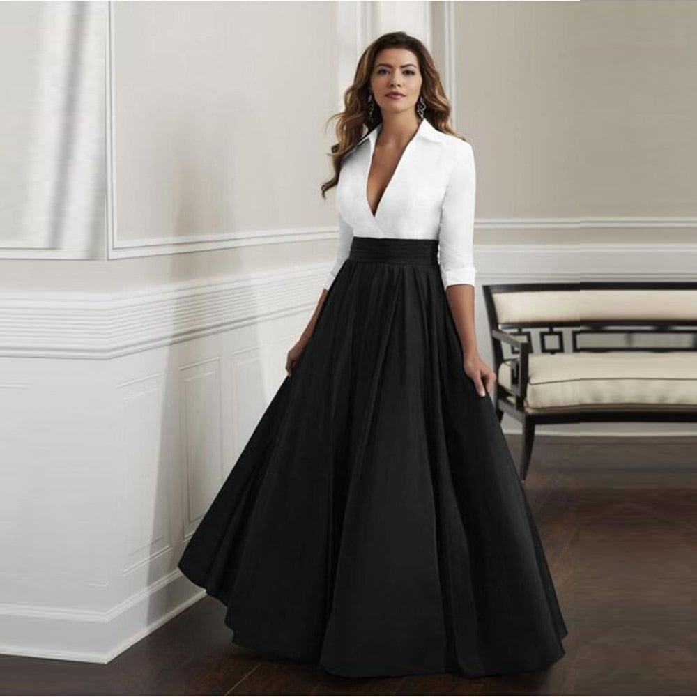 Cap Point Gorgeous A Line High Collar V Neck Three Quarter Sleeves Mother of the Bride Dress
