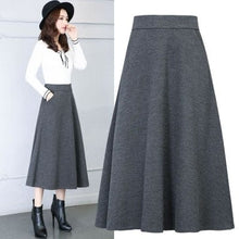 Load image into Gallery viewer, Cap Point Gray 1 / S Nadia Winter Thick Warm Elastic A-Line Woolen Maxi Skirt
