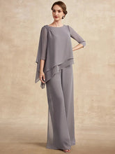 Load image into Gallery viewer, Cap Point GRAY / 12 / CHINA Judiyana Two Piece Beaded Soft Chiffon Wedding Pant Suit Outfit Sets
