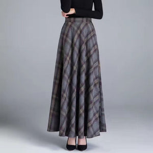 Cap Point Gray 2 / S Nadia Winter Thick Warm Elastic A-Line Woolen Maxi Skirt