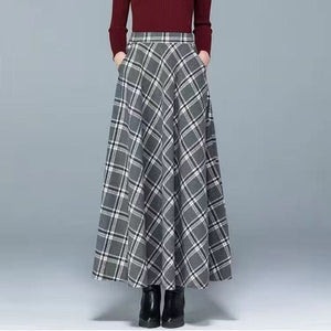 Cap Point Gray 4 / S Nadia Winter Thick Warm Elastic A-Line Woolen Maxi Skirt