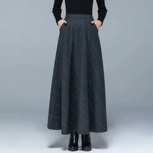 Cap Point Gray 5 / S Nadia Winter Thick Warm Elastic A-Line Woolen Maxi Skirt