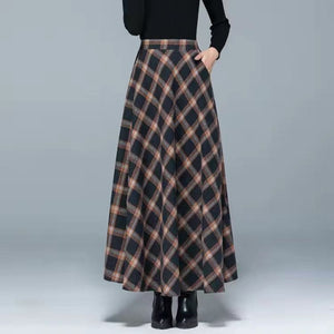 Cap Point Gray 6 / S Nadia Winter Thick Warm Elastic A-Line Woolen Maxi Skirt