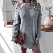 Load image into Gallery viewer, Cap Point Gray-A / S Elisa Off Shoulder Lantern Long Sleeve Knitted Sweater Dress
