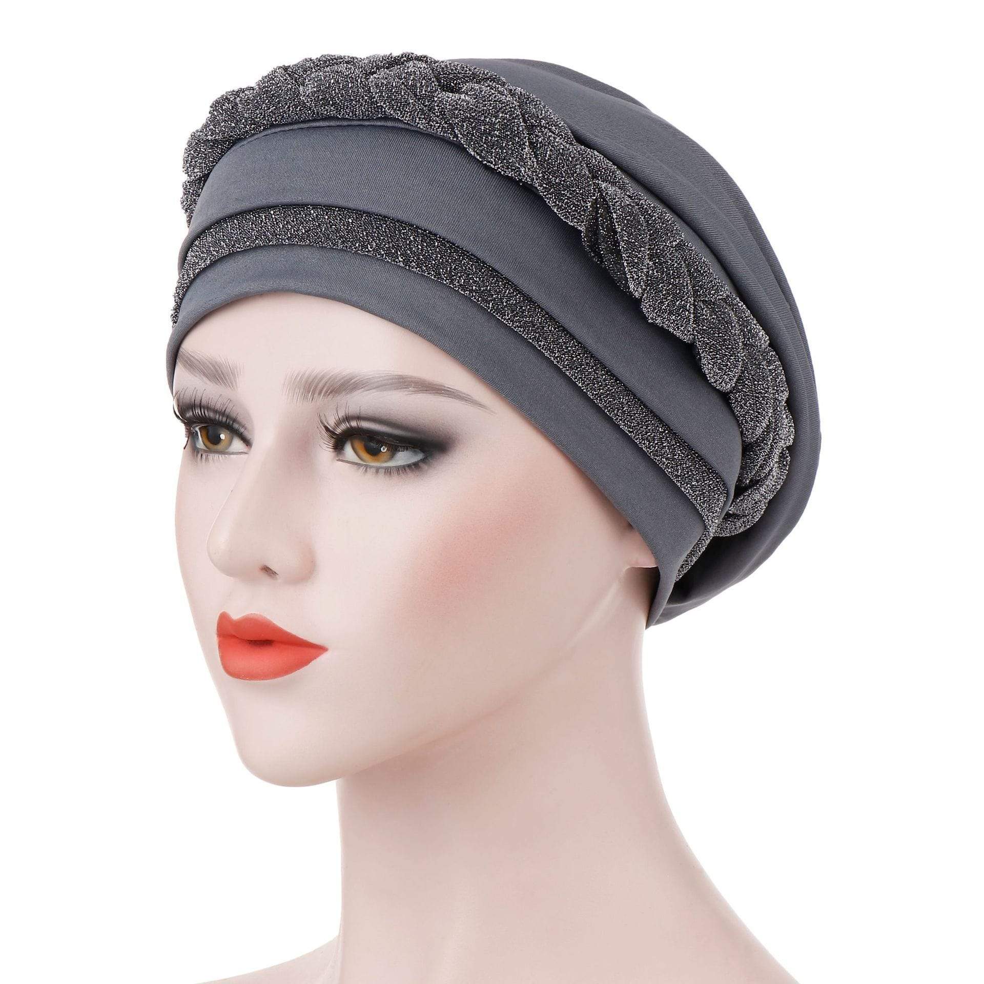 Cap Point gray Barbara Silky Bright Wire Braided Turban