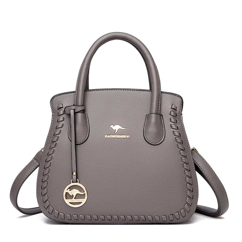 Cap Point Gray Hand-knitted Luxury Leather Tote Bag