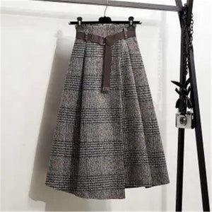 Cap Point gray / L England Style Vintage Pleated  Wool Midi Skirts 
