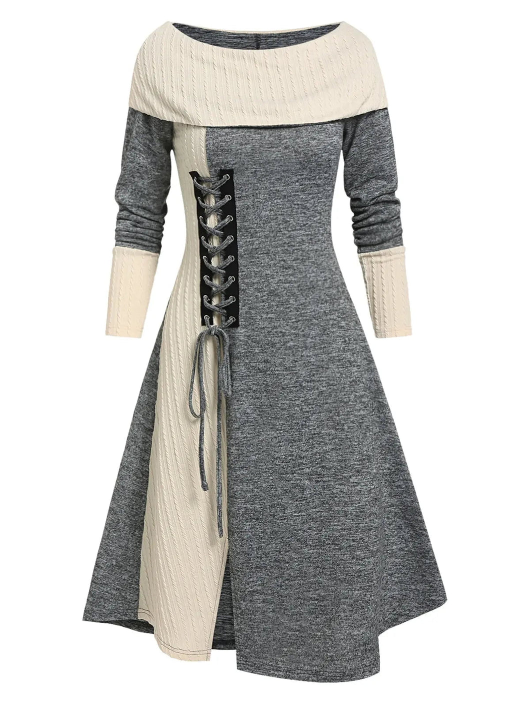 Cap Point Gray / M Mirabelle Colorblock Lace Up Foldover Dress