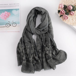 Cap Point gray Martha plain soft viscose embroider winter wrap hijab foulard shawl scarf