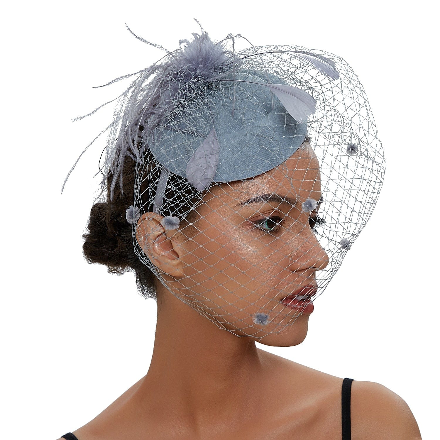 Cap Point Gray Mirva Chic Cocktail Wedding Party Church Headpiec Hat Fascinators