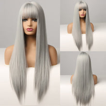 Load image into Gallery viewer, Cap Point Gray / One size Dina Heat Resistant Fiber Cosplay Silver Gray Natural Long Silk Straight Hair Wigs
