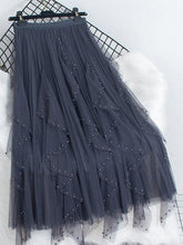 Load image into Gallery viewer, Cap Point Gray / One Size Emine High waisted ruffled pleated tulle maxi skirt
