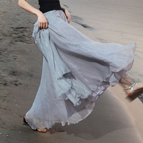 Cap Point gray / One size Prisca Boho Double Layer Chiffon Maxi Skirt