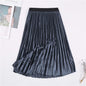 Cap Point Gray / One Size Vintage Velvet High Waisted Elegant Pleated Skirt