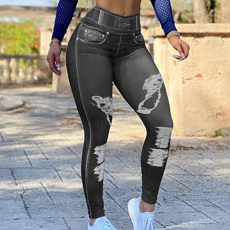 Cap Point gray / S / China High Waist Seamless Denim Sports Leggings
