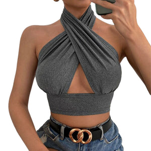 Cap Point Gray / S Fashion Sexy Sleeveless Backless Halter Crop Top