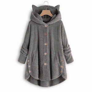 Cap Point Gray / S Faux Fur Hooded Coat Plush Velvet Jacket