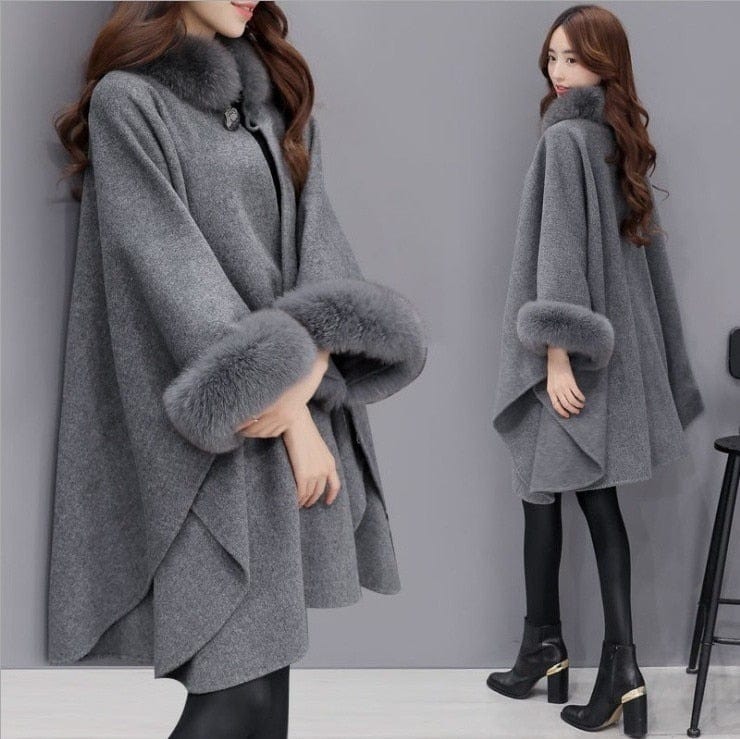 Cap Point Gray / S Julienne Temperament Long-haired Woolen Winter Coat