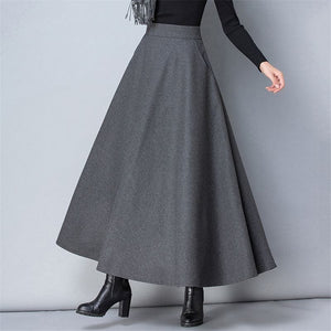 Cap Point Gray / S Nadia Winter Thick Warm Elastic A-Line Woolen Maxi Skirt