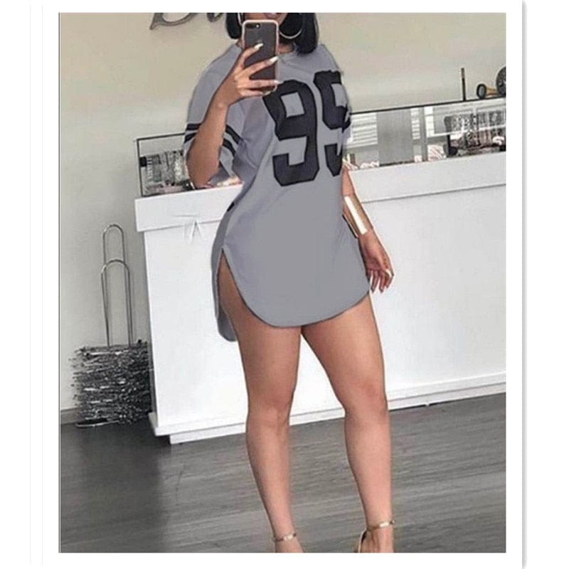 Cap Point Gray / S Oversized Summer Tees Split Shirt Dress